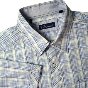 7 Diamonds 4 Way Stretch Shirt Mens White Blue Checkered Shirt Large‎